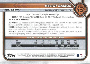 2022 Bowman - Prospects Orange #BP-35 Heliot Ramos Back