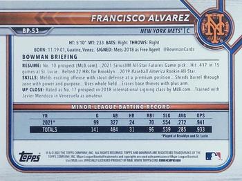 2022 Bowman - Prospects Orange #BP-53 Francisco Alvarez Back