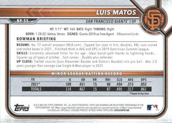 2022 Bowman - Prospects Orange #BP-55 Luis Matos Back
