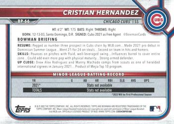 2022 Bowman - Prospects Orange #BP-66 Cristian Hernandez Back