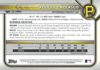 2022 Bowman - Prospects Orange #BP-69 Rodolfo Nolasco Back