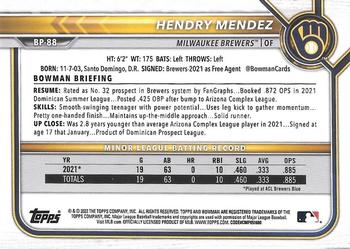 2022 Bowman - Prospects Orange #BP-88 Hendry Mendez Back
