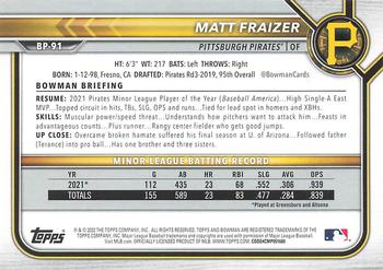 2022 Bowman - Prospects Orange #BP-91 Matt Fraizer Back