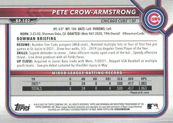 2022 Bowman - Prospects Orange #BP-102 Pete Crow-Armstrong Back