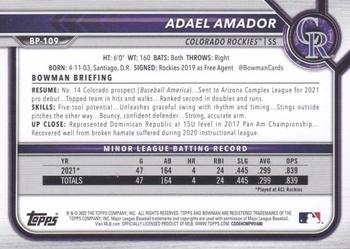 2022 Bowman - Prospects Orange #BP-109 Adael Amador Back