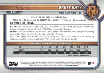 2022 Bowman - Prospects Platinum #BP-5 Brett Baty Back