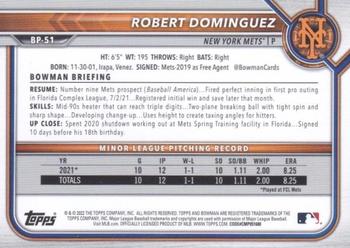2022 Bowman - Prospects Platinum #BP-51 Robert Dominguez Back