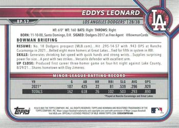 2022 Bowman - Prospects Platinum #BP-57 Eddys Leonard Back
