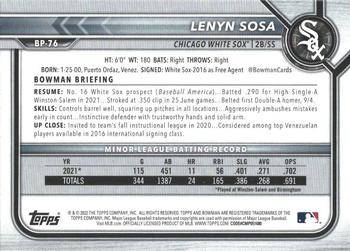 2022 Bowman - Prospects Platinum #BP-76 Lenyn Sosa Back