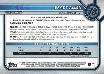 2022 Bowman - Chrome Prospects #BCP-36 Brady Allen Back
