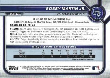 2022 Bowman - Chrome Prospects #BCP-43 Robby Martin Jr. Back