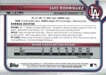 2022 Bowman - Chrome Prospects #BCP-47 Luis Rodriguez Back