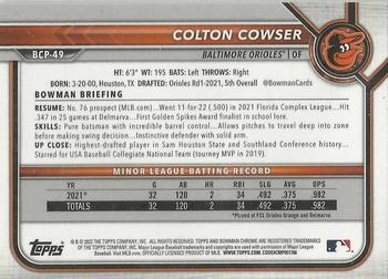 2022 Bowman - Chrome Prospects #BCP-49 Colton Cowser Back