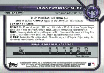 2022 Bowman - Chrome Prospects #BCP-73 Benny Montgomery Back