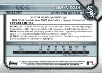 2022 Bowman - Chrome Prospects #BCP-76 Lenyn Sosa Back