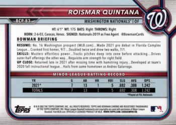2022 Bowman - Chrome Prospects #BCP-83 Roismar Quintana Back