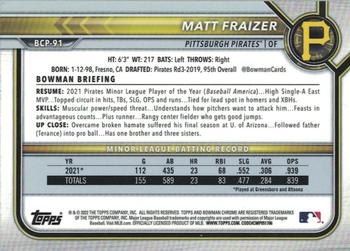 2022 Bowman - Chrome Prospects #BCP-91 Matt Fraizer Back