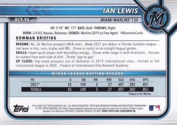 2022 Bowman - Chrome Prospects #BCP-96 Ian Lewis Back