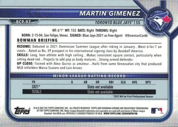 2022 Bowman - Chrome Prospects #BCP-97 Martin Gimenez Back