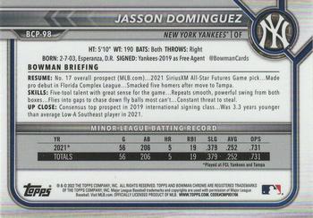 2022 Bowman - Chrome Prospects #BCP-98 Jasson Dominguez Back