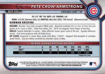 2022 Bowman - Chrome Prospects #BCP-102 Pete Crow-Armstrong Back