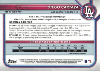 2022 Bowman - Chrome Prospects #BCP-103 Diego Cartaya Back