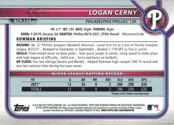 2022 Bowman - Chrome Prospects #BCP-120 Logan Cerny Back