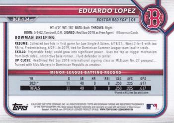 2022 Bowman - Chrome Prospects #BCP-134 Eduardo Lopez Back