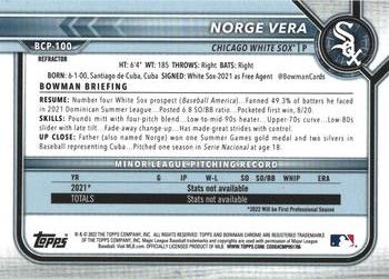 2022 Bowman - Chrome Prospects Refractor #BCP-100 Norge Vera Back