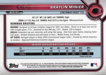 2022 Bowman - Chrome Prospects Speckle Refractor #BCP-93 Braylin Minier Back