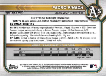 2022 Bowman - Chrome Prospects Speckle Refractor #BCP-94 Pedro Pineda Back