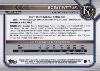 2022 Bowman - Chrome Prospects Speckle Refractor #BCP-146 Bobby Witt Jr. Back