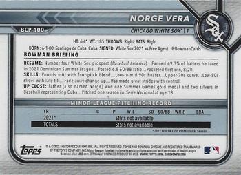 2022 Bowman - Chrome Prospects Fuchsia Lava Refractor #BCP-100 Norge Vera Back