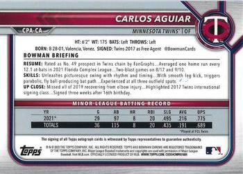2022 Bowman - Chrome Prospect Autographs #CPA-CA Carlos Aguiar Back