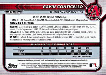 2022 Bowman - Chrome Prospect Autographs #CPA-GC Gavin Conticello Back