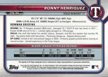 2022 Bowman - Chrome Prospect Autographs #CPA-RH Ronny Henriquez Back