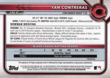 2022 Bowman - Chrome Prospect Autographs #CPA-YC Yan Contreras Back