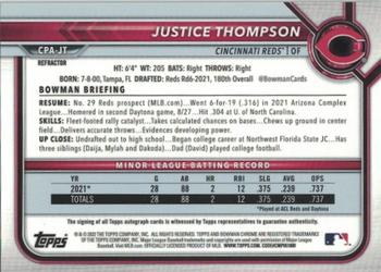2022 Bowman - Chrome Prospect Autographs Refractor #CPA-JT Justice Thompson Back