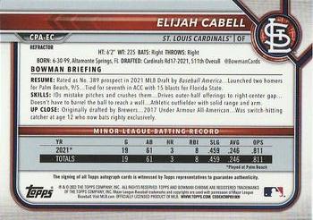 2022 Bowman - Chrome Prospect Autographs Speckle Refractor #CPA-EC Elijah Cabell Back