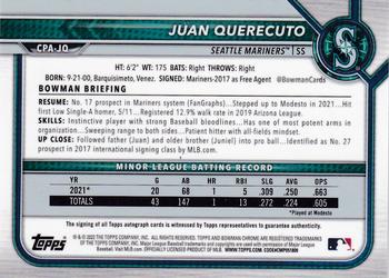 2022 Bowman - Chrome Prospect Autographs Purple Refractor #CPA-JQ Juan Querecuto Back