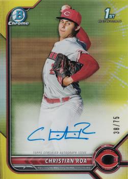 2022 Bowman - Chrome Prospect Autographs Yellow Refractor #CPA-CRA Christian Roa Front