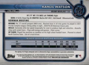 2022 Bowman - Chrome Prospect Autographs Orange Refractor #CPA-KW Kahlil Watson Back