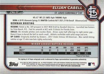 2022 Bowman - Chrome Prospect Autographs Red Refractor #CPA-EC Elijah Cabell Back