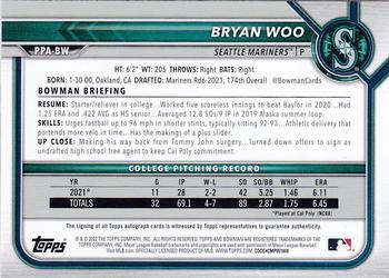 2022 Bowman - Prospect Autographs #PPA-BW Bryan Woo Back