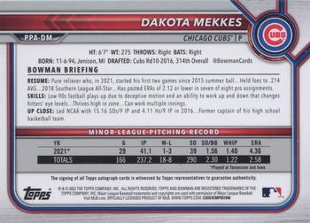 2022 Bowman - Prospect Autographs Green #PPA-DM Dakota Mekkes Back