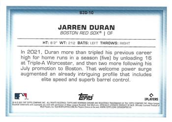 2022 Bowman - Bowman in 3D #B3D-10 Jarren Duran Back