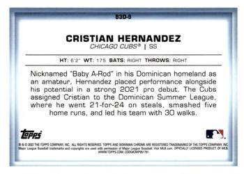 2022 Bowman - Bowman in 3D Aqua Refractor #B3D-9 Cristian Hernandez Back