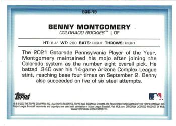 2022 Bowman - Bowman in 3D Aqua Refractor #B3D-19 Benny Montgomery Back
