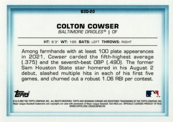2022 Bowman - Bowman in 3D Aqua Refractor #B3D-20 Colton Cowser Back