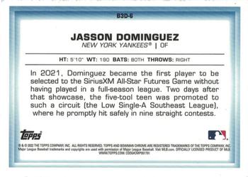 2022 Bowman - Bowman in 3D Gold Refractor #B3D-6 Jasson Dominguez Back